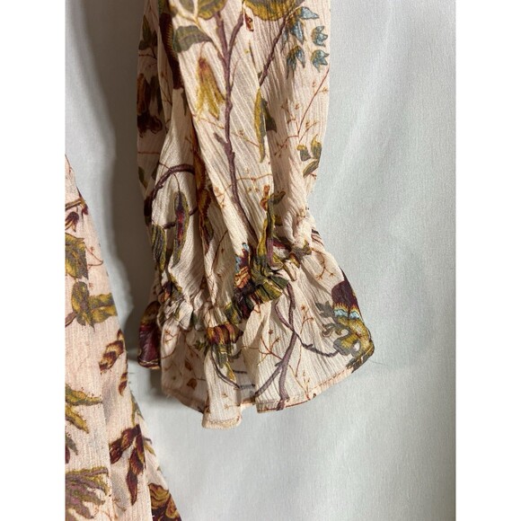 Paige Women’s Dress S Old Rose Covert Green Floral Silk V-Neck Long Sleeve Mini - Picture 2 of 11